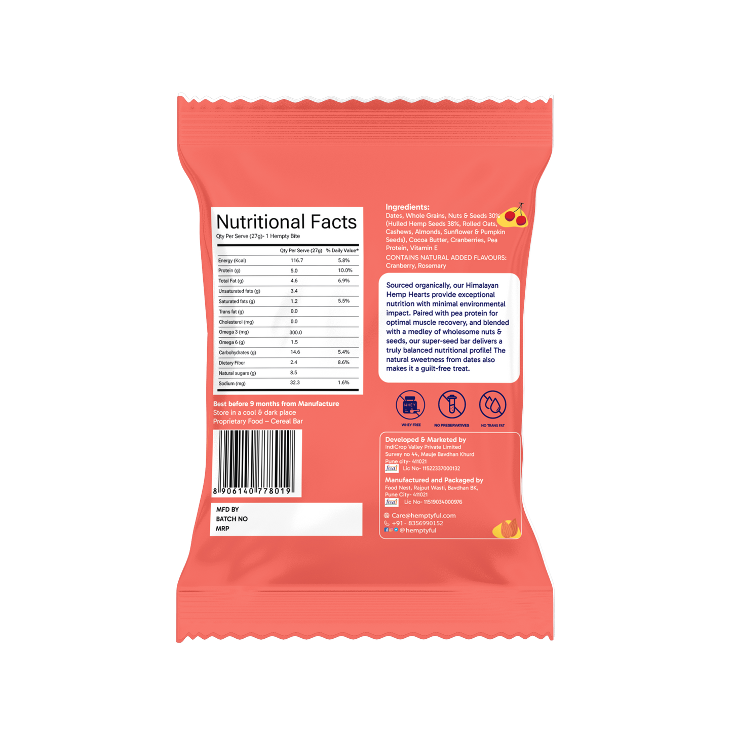 Superseed Bars - Cranberry (Pack of 1) - Hemptyful