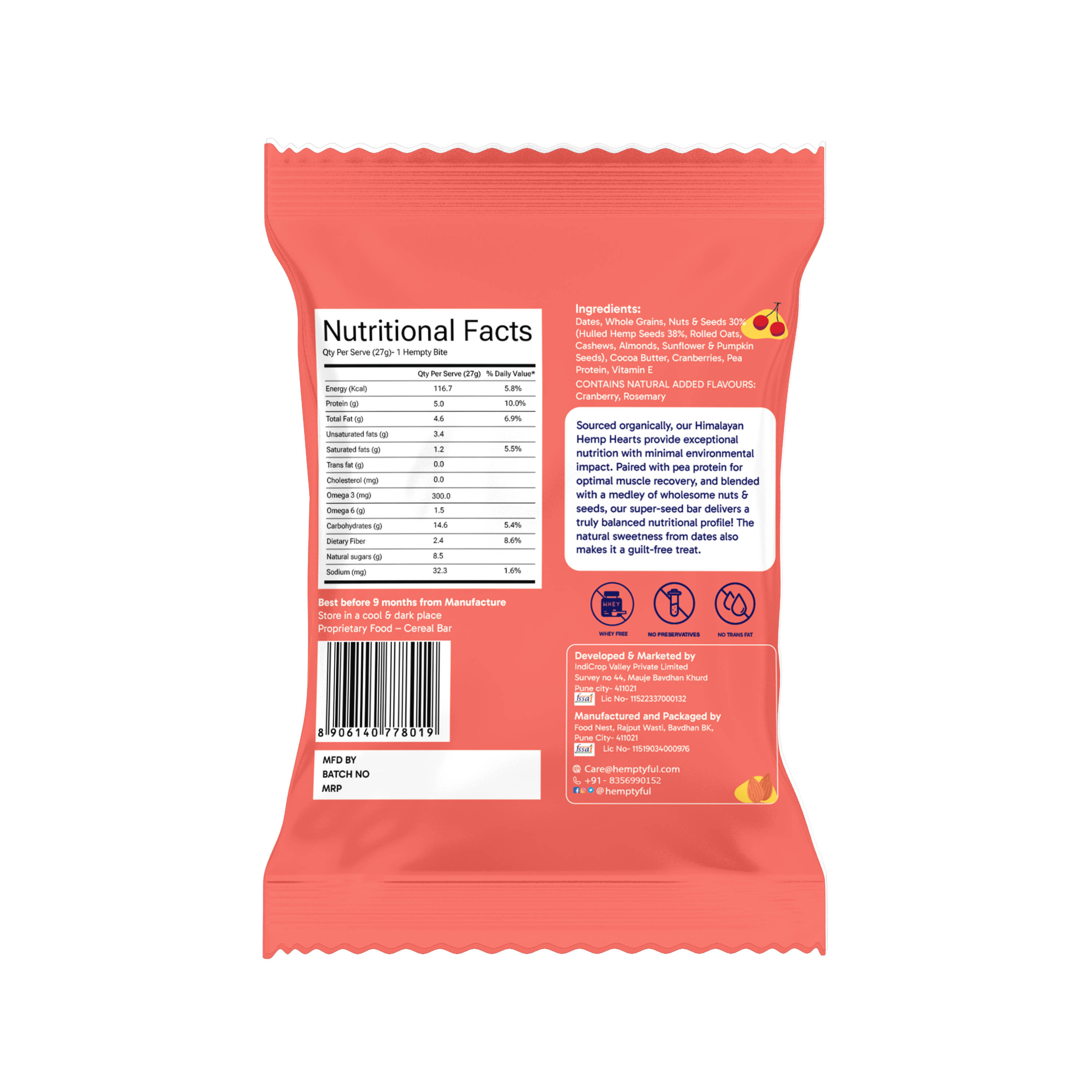 Superseed Bars - Cranberry (Pack of 1) - Hemptyful