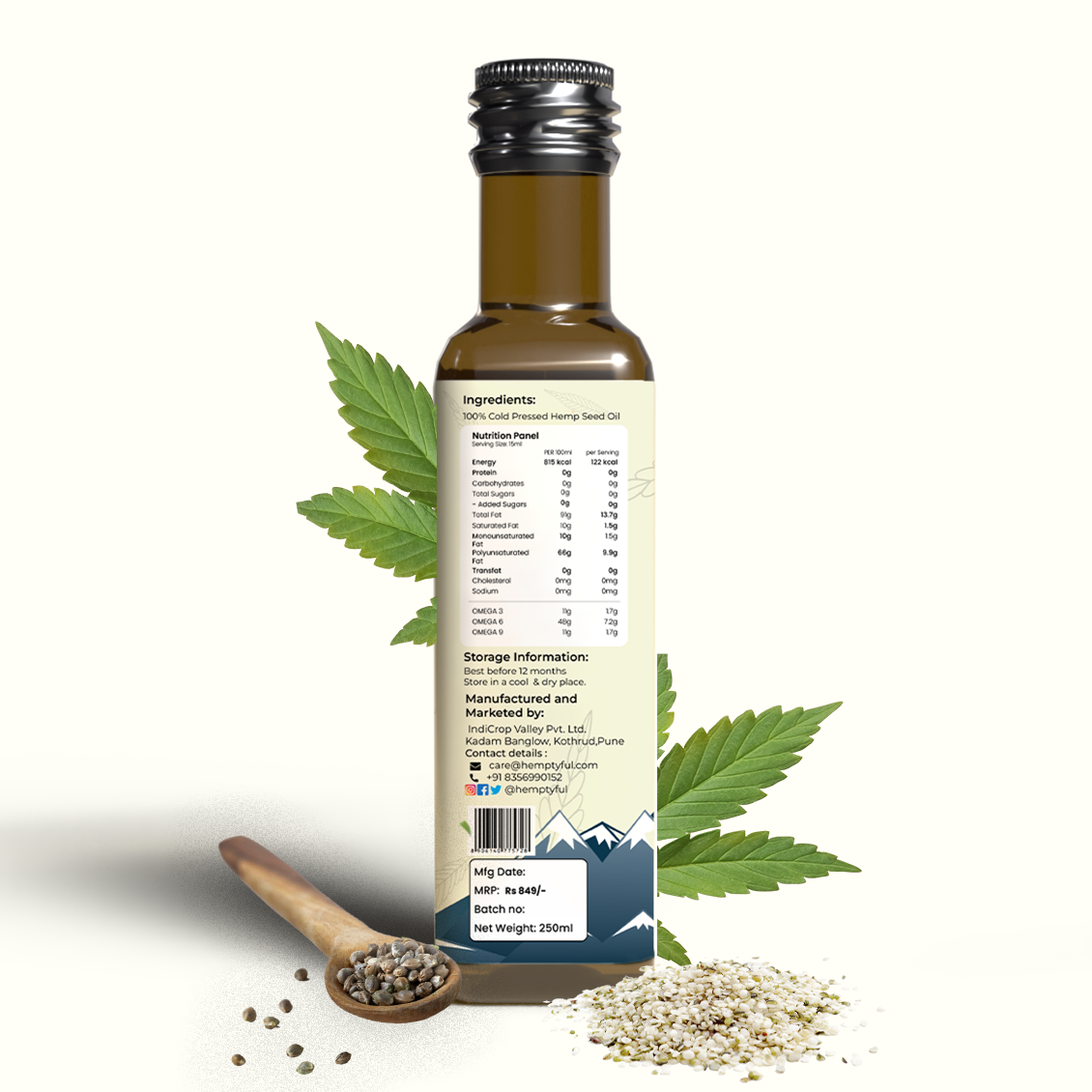 Extra Virgin Cold Pressed Hemp Seed Oil - Hemptyful
